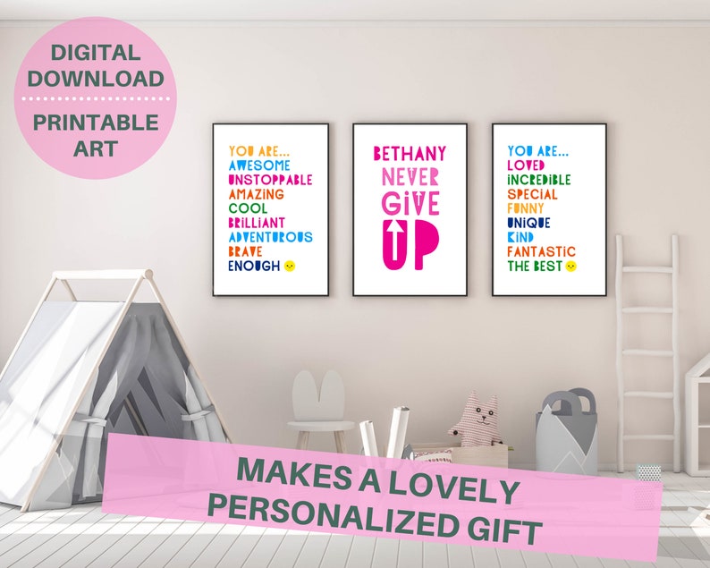 kid prints bundle self care quote downloadable prints personalized girls gift positive quote girl girl wall decor Motivational wall art