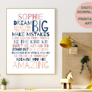 Personalized teen girls inspirational quote print, PRINTABLE custom art for girl, teens room decor, teen girl wall decor, self care gift image 7