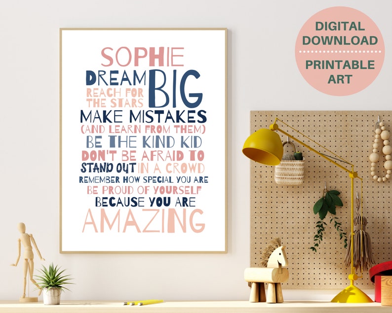 Personalized teen girls inspirational quote print, PRINTABLE custom art for girl, teens room decor, teen girl wall decor, self care gift image 7