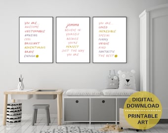 Inspirational quotes PRINTABLE wall art, teen girl room decor, personalized gift for girl, gallery wall art, affirmations, wall art bundle