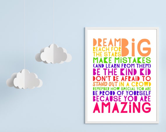 Dream Big Rainbow Poster: Teen Girl Inspirational Wall Art (Digital Download)