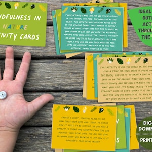 Mindfulnesskaarten voor kinderen, AFDRUKBARE mindfulness in de natuuractiviteit, buitenactiviteiten voor kinderen, mindful afdrukbaar voor kinderen, homeschoolactiviteit