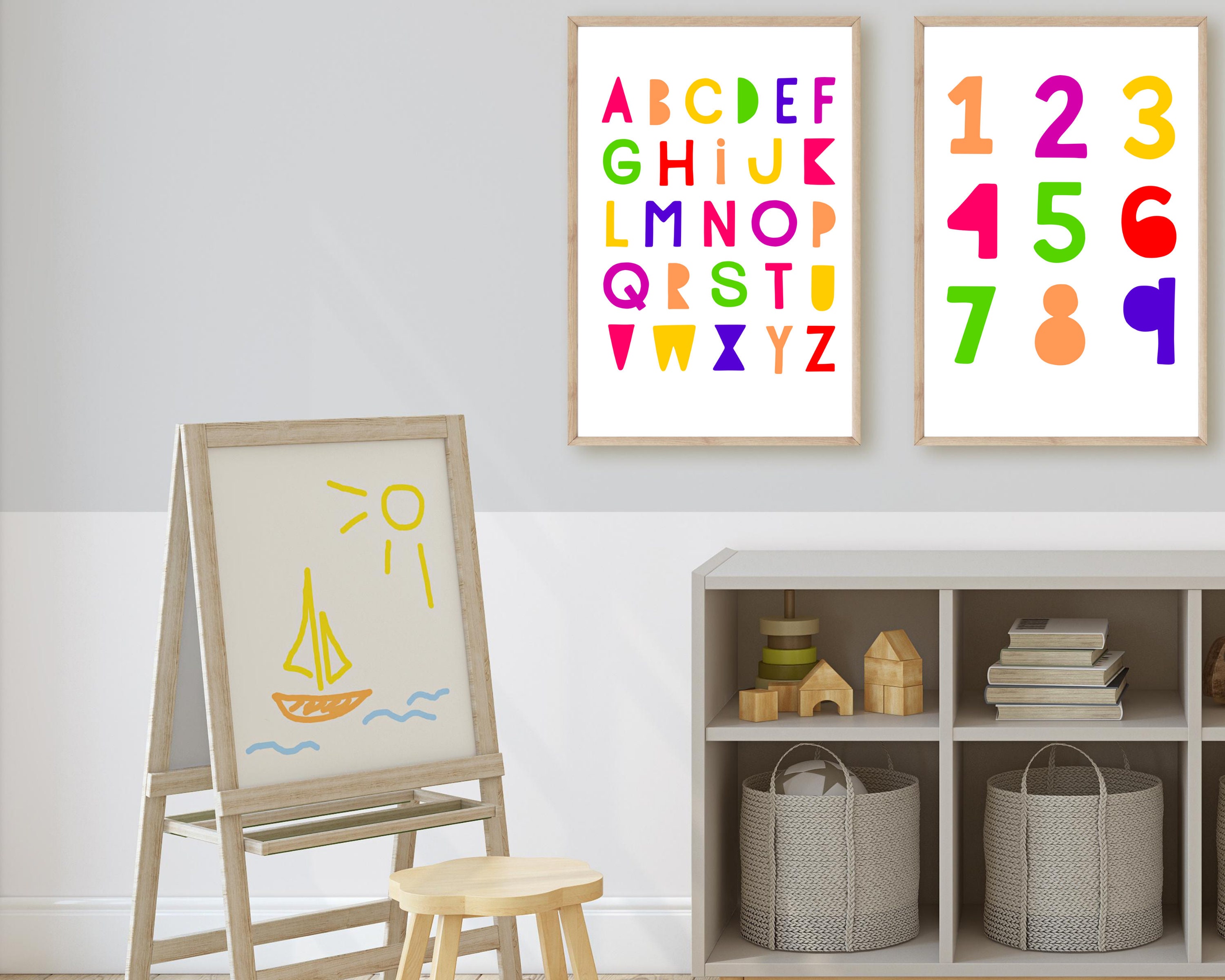 PRINTABLE set of 2 educational wall art posters, kids numbers and