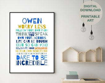 Teens inspirierende Zitat personalisierte Poster, druckbare Wandkunst, jungen personalisierte Geschenk, Teen Zimmer Dekor, Teen junge Wandkunst, motivierend