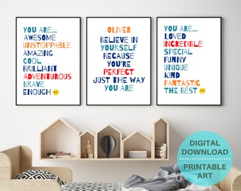 Inspirational quotes PRINTABLE wall art, boys room decor, personalized gift for boy, gallery wall art, affirmation print, wall art bundle