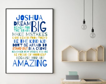 Druckbare Traum große personalisierte Poster, maßgeschneiderte jungen Wandkunst, Teen Zimmer Dekor, Teen junge inspirierende Plakat, jungen positive Zitat Kunst