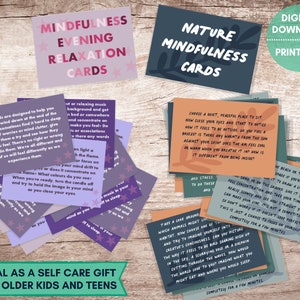 PRINTABLE teens mindfulness activity cards set, self care gift for teen, evening relaxation and outdoor mindfulness cards, INSTANT DOWNLOAD