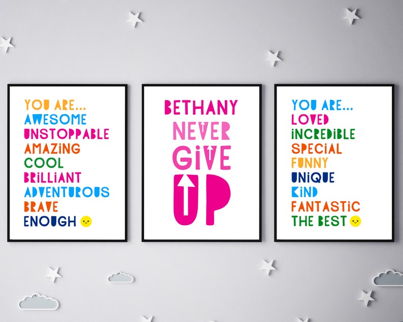 kid prints bundle self care quote downloadable prints personalized girls gift positive quote girl girl wall decor Motivational wall art