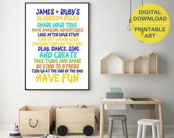 Personalized playroom rules wall art, custom gift for kids, printable playroom wall art, playroom décor, kids room décor, play room sign