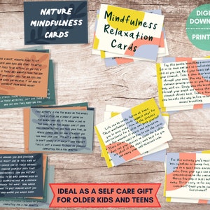 PRINTABLE teens mindfulness cards set, gift for teen, relaxation cards, outdoor mindfulness cards, teens stress relief, INSTANT DOWNLOAD