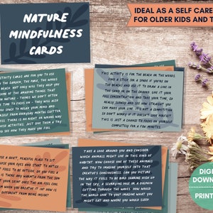 Carte di cura personale, STAMPABILI, carte di consapevolezza all'aperto per adolescenti, aiuto per l'ansia per adolescenti, carte di meditazione, sollievo dallo stress naturale, benessere