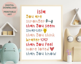 Art d’affirmation d’enfants, impression positive personnalisée d’affirmation de filles, décor inspirant de pièce d’enfants, cadeau fait sur commande pour la fille, IMPRESSION NUMÉRIQUE