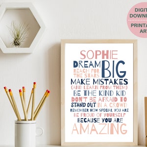 Personalized teen girls inspirational quote print, PRINTABLE custom art for girl, teens room decor, teen girl wall decor, self care gift image 4