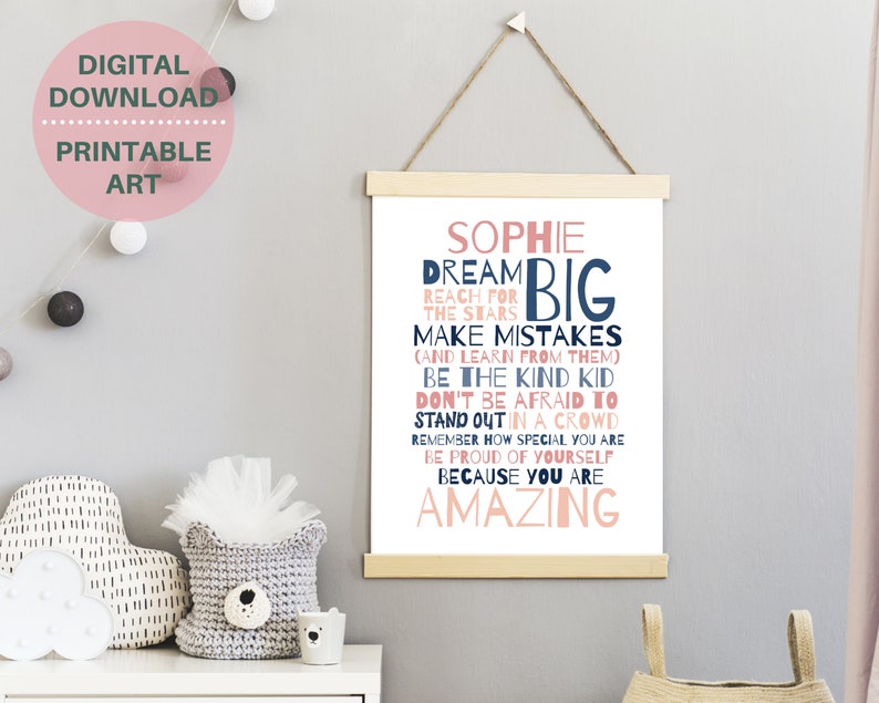 Personalized teen girls inspirational quote print, PRINTABLE custom art for girl, teens room decor, teen girl wall decor, self care gift image 8