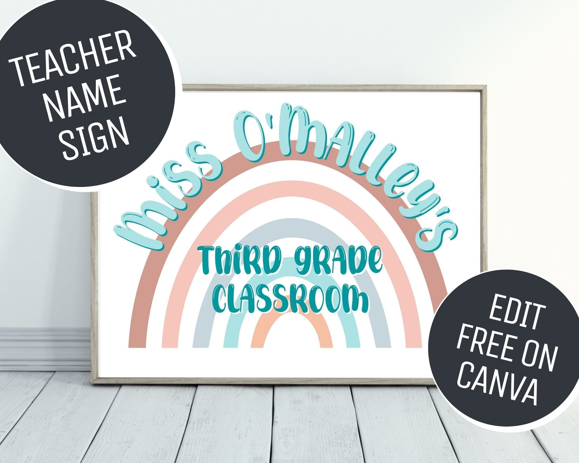 Teacher Name Sign Classroom Decor Editable Canva Template | Etsy