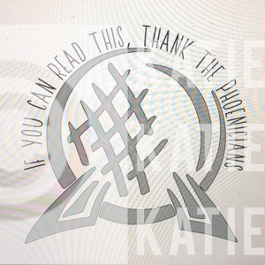 May include: A black and white graphic design with a circle containing a grid pattern and the text "If you can read this, thank the Phoenicians".