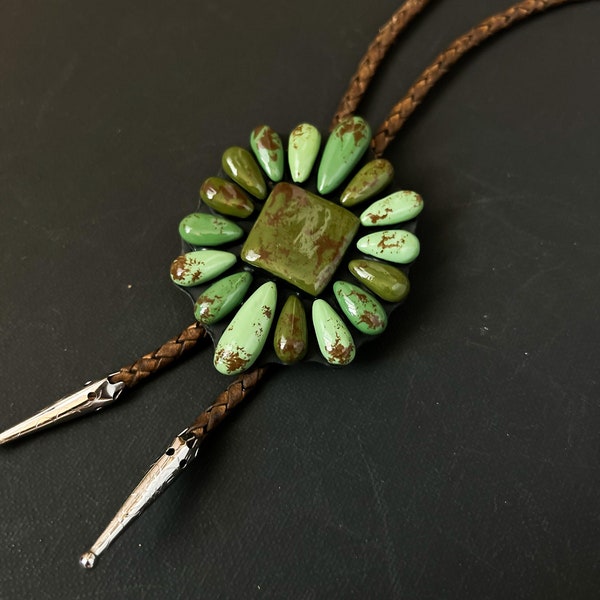 Presley Green Bolo Tie | Olive Green bolo tie for women, polymer clay bolo tie, western necklace, bridal bolo tie, cowgirl jewelry, country