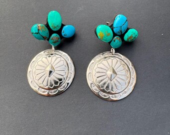 Gold Canyon Charm Earrings, turquoise concho earrings, western turquoise earrings, turquoise and silver earring, faux turquoise, weatern