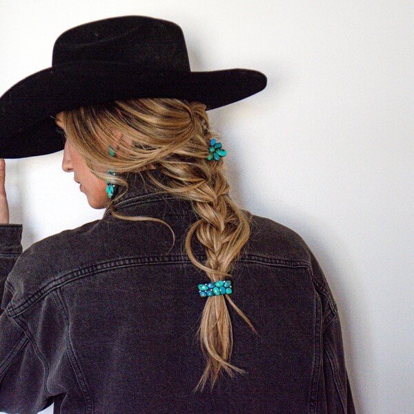 Prescott hair clip /  turquoise hair pin, turquoise hair clip, Western wedding hair piece, western hair clip, western hair accessories