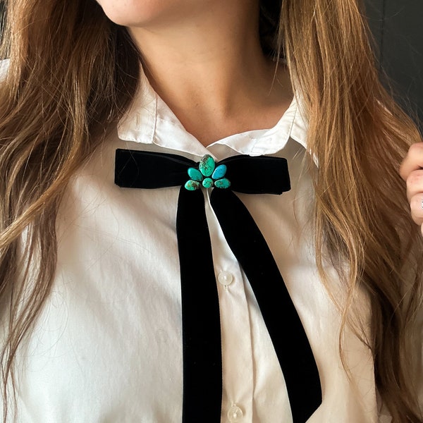 Bisbee Bow Clip | Velvet hair bow clip, western style bow, turquoise bow clip, pink bow, white bow, bow collar clip, alligator clip, western