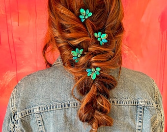 4 piece Bridal turquoise Bobby pin, bride turquoise hair clip, Western wedding hair piece, western hair clip, western bridesmaids gift set
