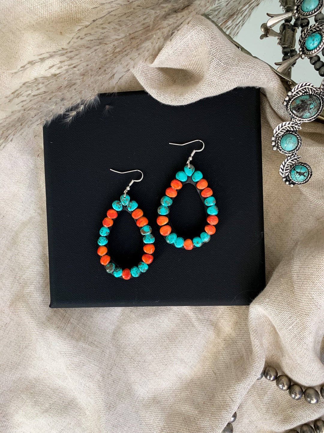 Turquoise Teardrop Earrings, Faux Turquoise Earrings, Turquoise Polymer