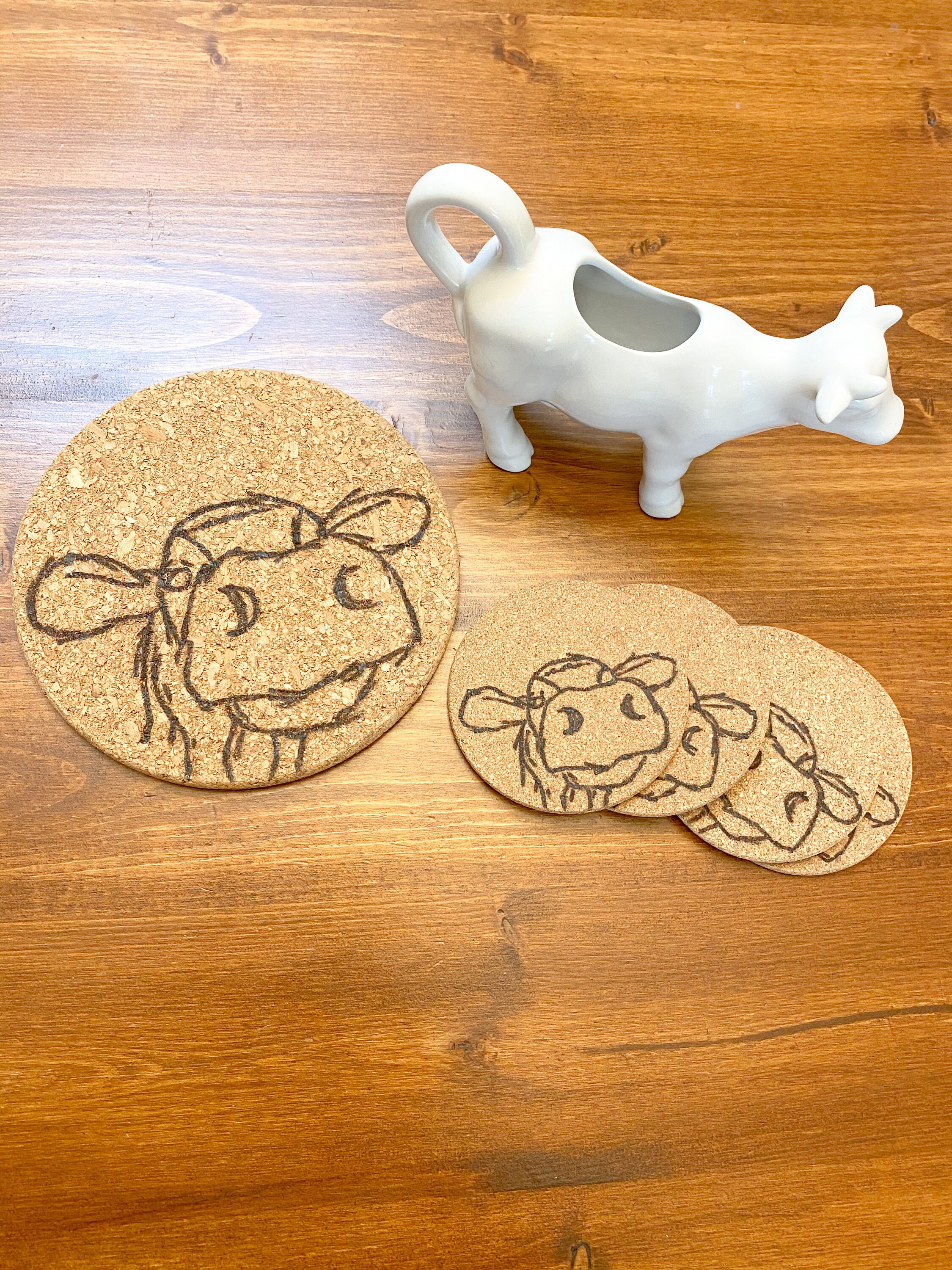 Set of 4 Cow Cork Coasters Etsy