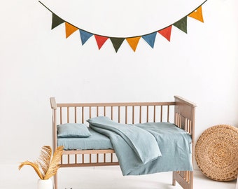 Toddler crib bedding, Set with duvet cover 36*50"/ 90*130 cm, Dusty blue linen bedding