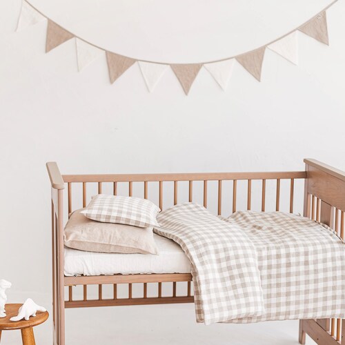 Neutral Gingham Linen Bedding for Baby Toddler Checkered Etsy