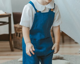 Linen romper Boy, Toddler boy girl romper jumpsuit, harem pants with suspenders, kids Harem jumpsuit, Linen romper, Christening wear