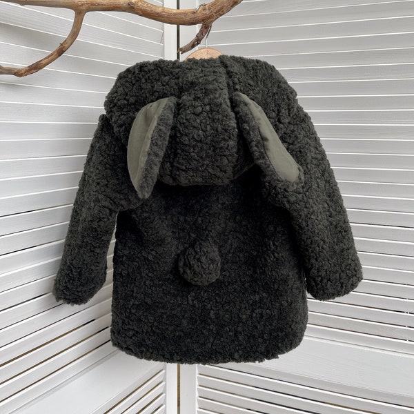 Manteau pelucheux, veste avec oreilles de lapin, pour 12 mois-7 ans