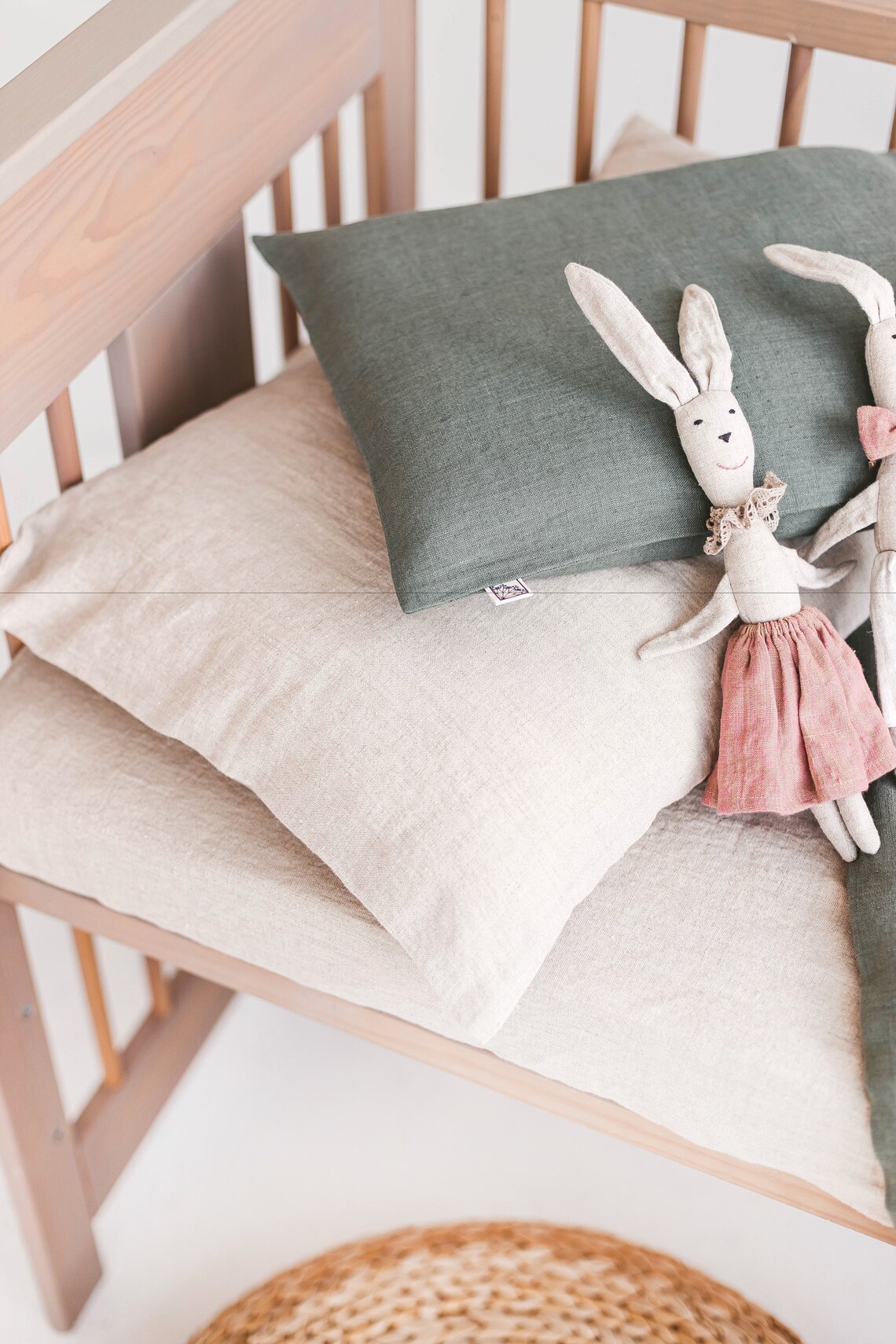 Neutral Linen Bedding for Baby Toddler Eucalyptus Green Etsy