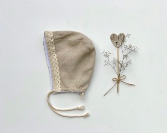 Bonnet en dentelle en lin naturel, bonnet couleur lin à l’avoine, chapeau unisexe pour bébé tout-petit, bonnet en lin doux bébé tout-petit, vêtements pour bébé, vêtements en lin