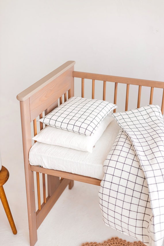 Minimalist Baby Toddler Bedding Big Checks Linen Bedding Set White Black Eco Bedding Natural Pure Linen Crib Cot Duvet Cover Pillowcase Etsy