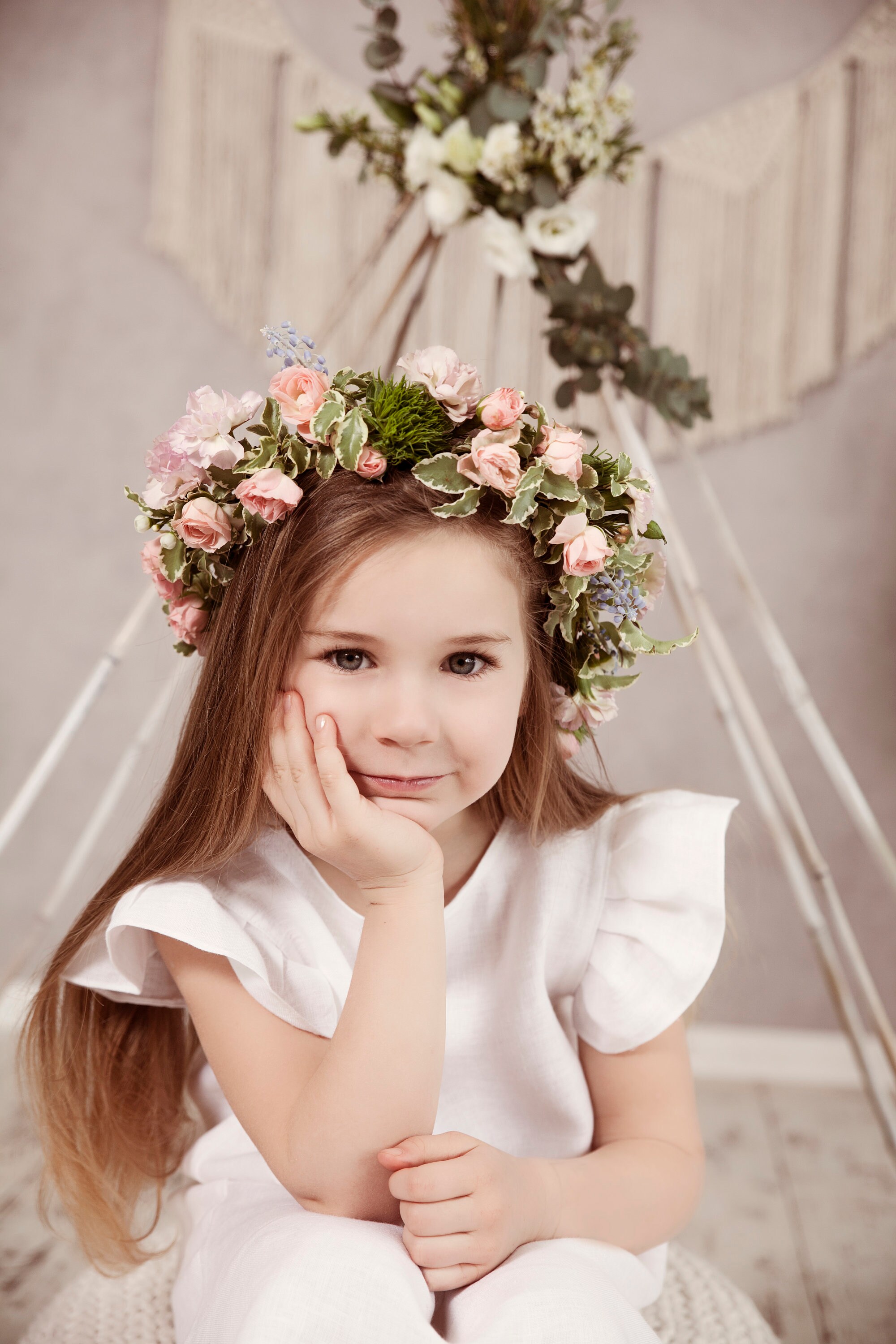 Flower Girls Dress White Linenbaby Toddler Teen Girl Dress Etsy