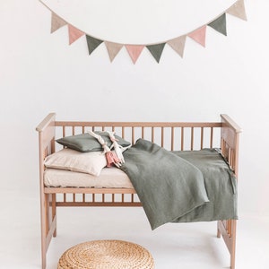 Neutral linen bedding for Baby Toddler, Eucalyptus green bedding for kids, natural pure linen crib cot bedding duvet cover pillowcase, eco