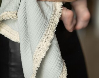 Couverture bohème pour bébé, langes de gaze de coton bio, mousseline froissée, franges