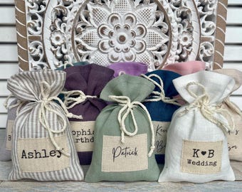 Personalized Linen Favor Bags: Wedding, Shower, Birthday (3x5 in)
