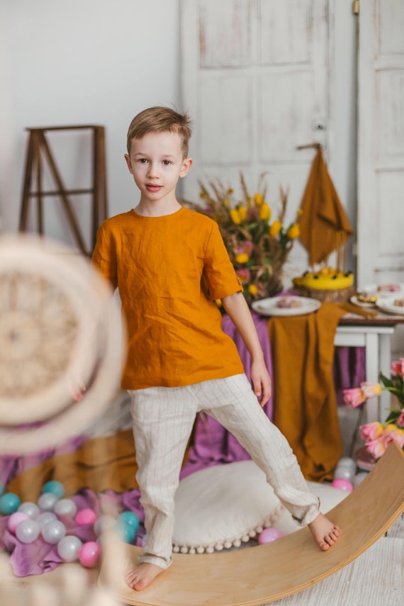 Linen Striped Pants Boy 7Y 122 Cm READY to Ship Boy Modern Trousers Boy Pants With Elastic Waist and Buttons Eco Natural Striped Pants Etsy UK