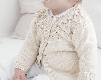 Cardigan per neonati lavorato a mano, in morbida lana merino, 0-24 mesi