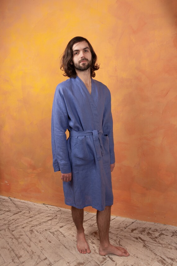 Men/'s linen robe Linen robe Handmade Organic linen robe Softened linen robe Natural linen robe Men/'s lounge wear Custom made robe