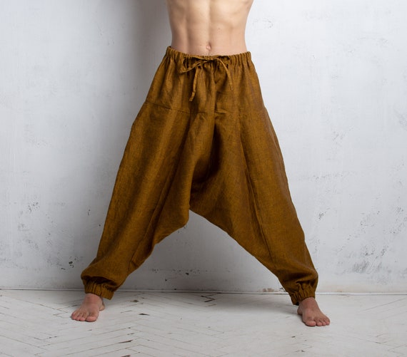 Domple Mens Plus Size Bohemia Pockets Baggy Loose Drawstring Harem Pants