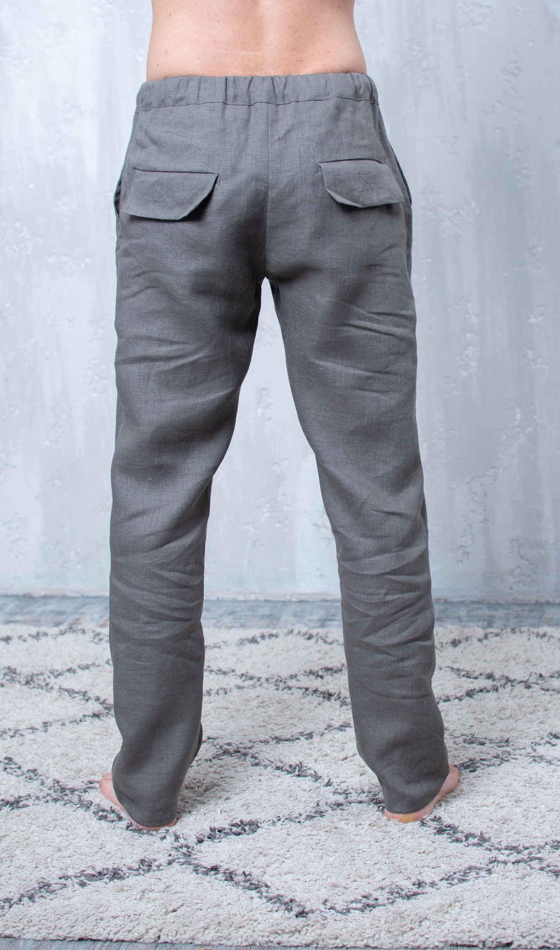 Linen Pants for Men With Back Flap Pockets Trousers With Etsy