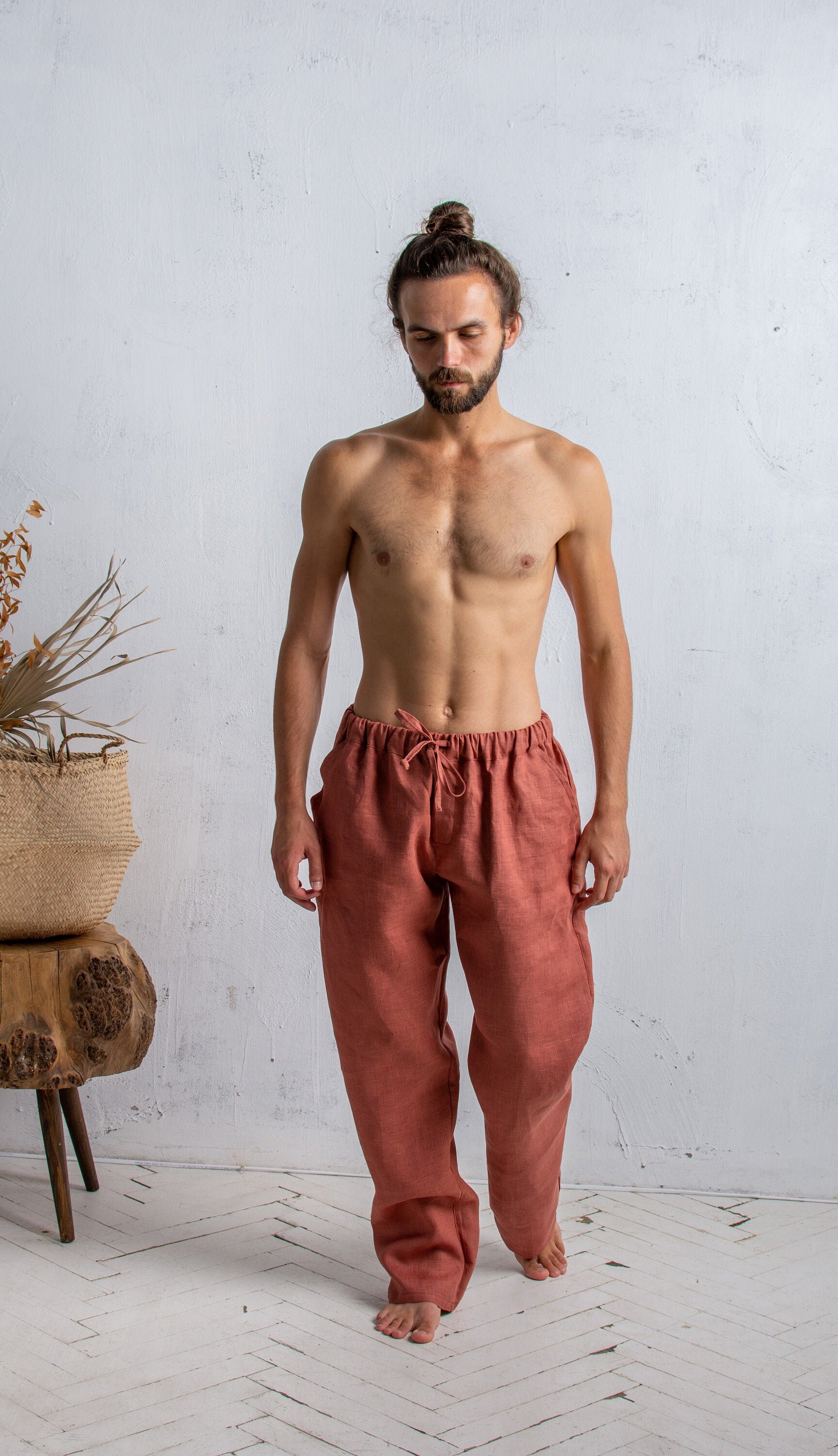 Linen Pants for Men Baggy Pants Trousers with Drawstring and Etsy