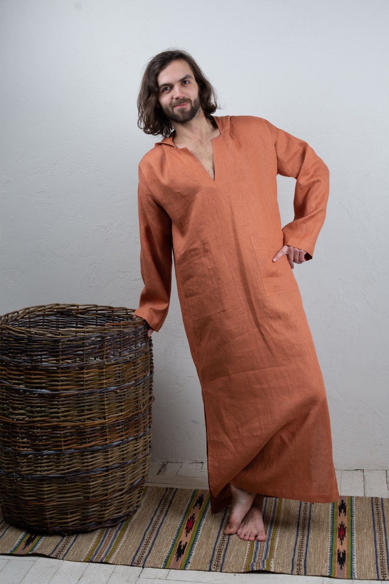 Linen Kaftan Men Baggy Caftan Robe Kaftan Long Sleeves Etsy