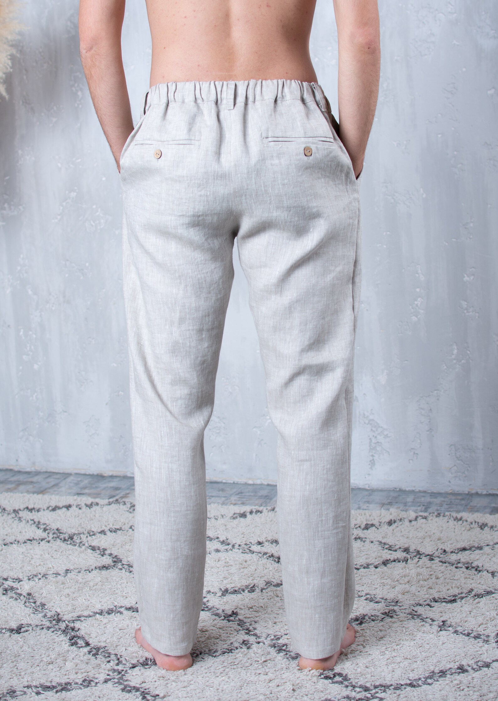 Linen Pants for Men With Belt Back Welt Pockets Zip Fly and Etsy
