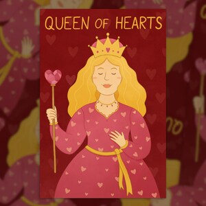 Queen of Hearts Postkarte – romantische Valentinskarte Illustration, märchenhafte Kunst Postkarte Liebe, zauberhafte Fantasy Figur A6 Karte