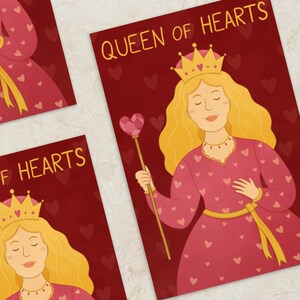 Cartolina Regina di Cuori – illustrazione romantica per San Valentino, cartolina d'amore con arte fiabesca, figura fantasy magica, carta A6