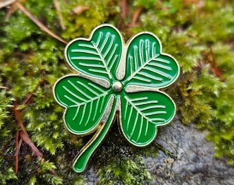 Lucky Four Leaf Clover Irish Shamrock Badge Pin