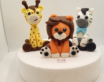 Fondant Safari Animals Lion Zebra Giraffe Cake Topper Cake Decoration Figure Birthday Wild One Girl Boy